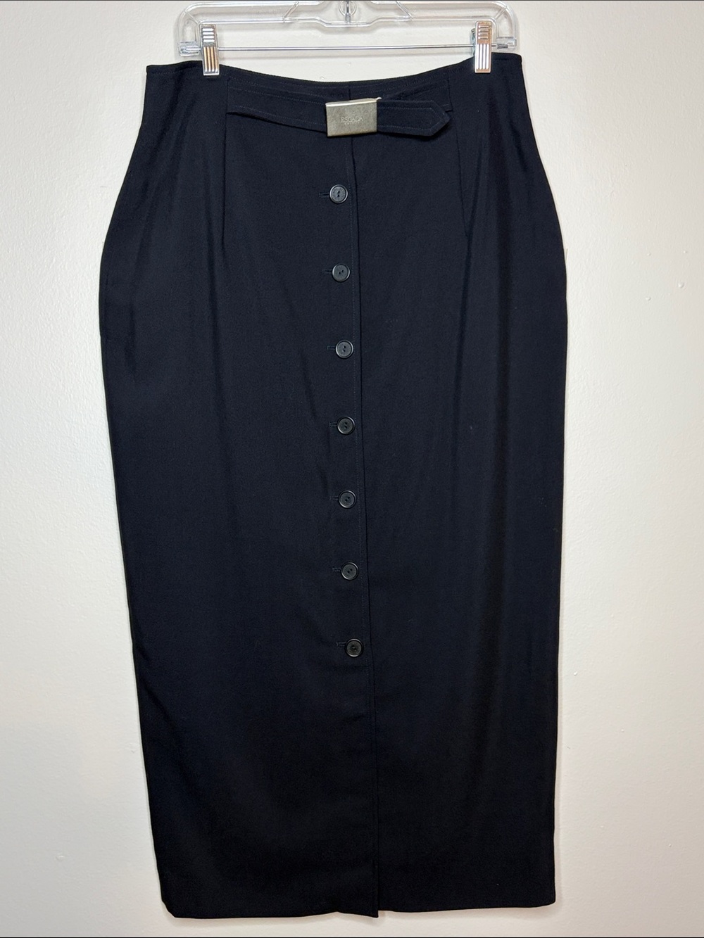 ESCADA Elements Vintage New Wool Blend Button Front Midi Skirt Navy Blue 42